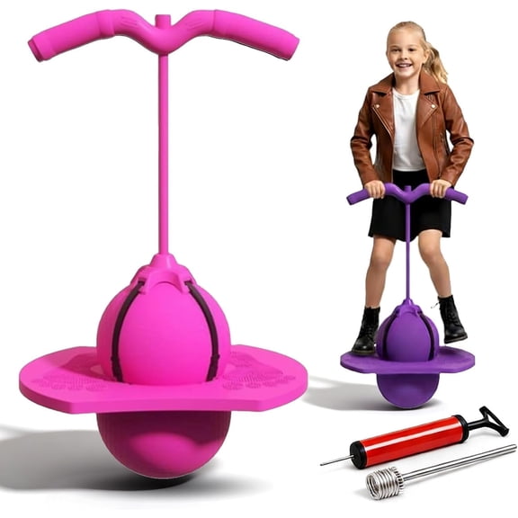 Balance Jumping Ball, Pogo Jumper with Handle and Ball Pump, Jumper Balls for Kids & Adults, Pogo Stick with Non-Slip Footpads, Safe and Fun