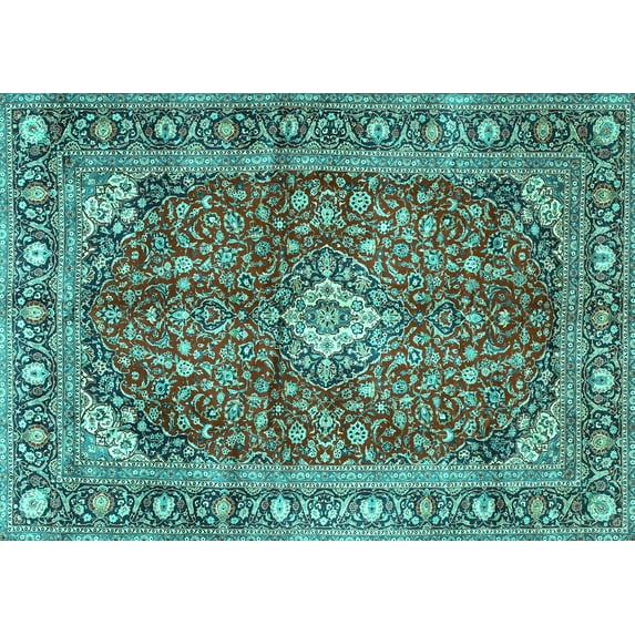 Ahgly Company Indoor Rectangle Medallion Turquoise Blue Traditional Area Rugs, 4' x 6'
