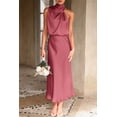 thumbnail image 2 of Vestido PRETTYGARDEN 2025 Satén Sin Mangas Cuello Simulado Maxi Rojo S, 2 of 8