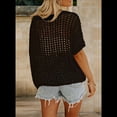 thumbnail image 3 of Top de Punto Calado de Corta con Cuello Redondo de Verano para Mujer, Negro, L, 3 of 4