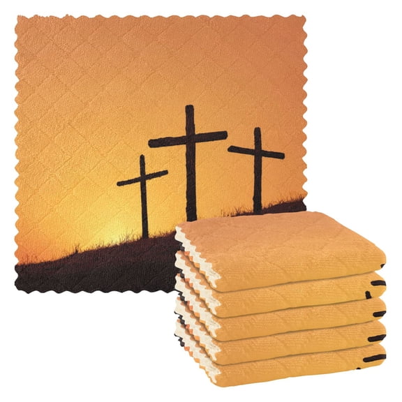 6 Pieces of Kitchen Towels 11x11Inch Kitchen Dish Cloths Kitchen Dish Towels Reuseable Cleaning Cloths Crosses on Hill