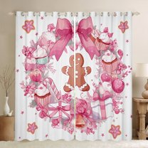 Feelyou Vintage Pink Bowknot Curtains Pack of 2 (42x84 Each) for Girls, Romantic Christmas Rose Curtains Blackout, Winter Stars Snowflake Bedroom Curtains, Curtains and Drapes Home Decor