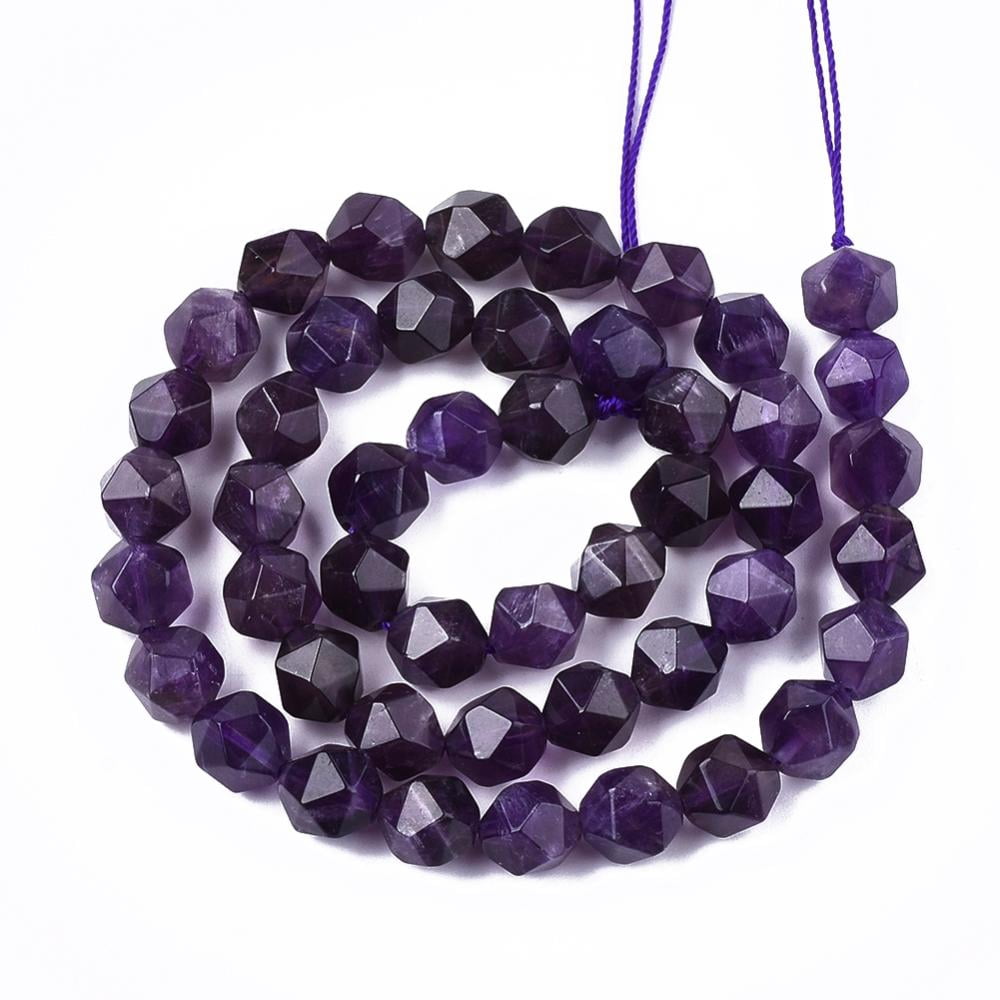 3 strand Natural Amethyst Beads Strands Star Cut Round Beads Faceted 8~10x7~8mm Hole: 1mm 48pcs/strand 15.3 inch