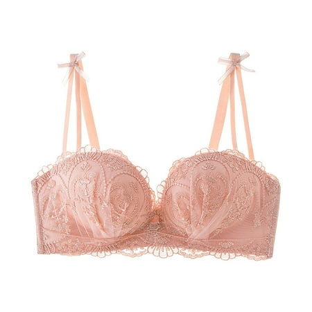SMihono Deals Full Coverage Push Up Bras for Women Sexy Sheer Balconette No Underwire Unlined Lace Bra Minimizer Bra for Petite Pink L