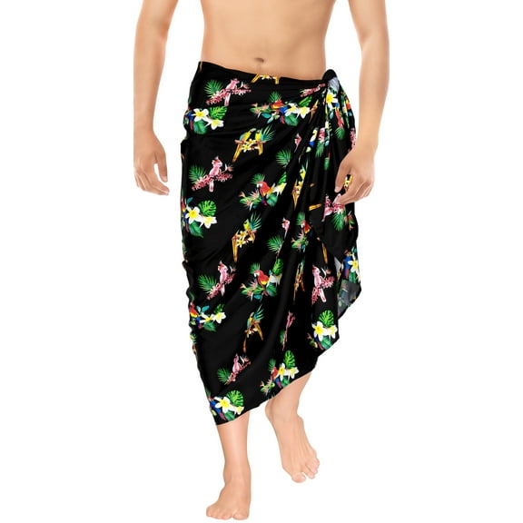 LA LEELA Men's Swim Trunk Beachwear Sarong Pareo Wrap One Size Black-AA620 Summer Vacation Aloha