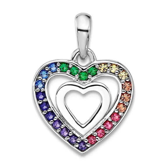925 Sterling Silver Rhodium Plated Rainbow Glass Crystal Love Heart Mini Pendant Necklace 17.7x13.2mm Wide 1.65mm Thick