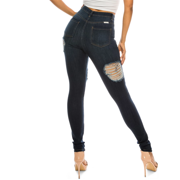 Aphrodite DARK BLUE Girls Juniors Ripped High-Rise Skinny Jeans, 5