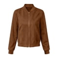 thumbnail image 5 of Women's Zip Up Lightweight Bomber Jackets Streetwear Suede Long Sleeve Short Outerwear Women Solid Color Casual Fall Winter Jacket, 5 of 6