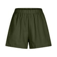 thumbnail image 5 of Elastic Waist Linen Shorts with Pockets Womens Lightweight Casual Summer Loose Shorts Plus Size Beach Hot Pants (5XL, Army Green), 5 of 6