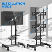 Modern Black Large Heavy Duty Mobile TV Stand Rolling TV Cart for 40 to 80 inch Black Dual Metal Shelf