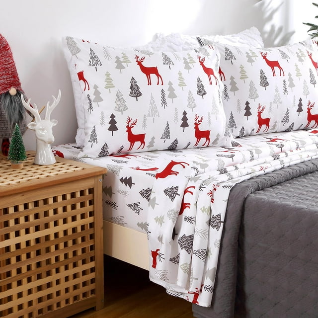 Christmas Bed Sheets King, Soft Brushed Microfiber Bed Sheet Set, 16 Inches Deep Pocket Fitted Sheet Winter Holiday Sheets Set
