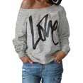 thumbnail image 1 of Womens Love Sweatshirt Letter Print Off The Shoulder Slouchy Pullover, 1 of 1