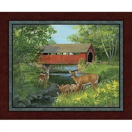 Covered Bridge Deer 45" Cotton Panel Fabric