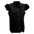 thumbnail image 4 of MIXUE Boho Tops For Women Summer Solid Color Ruffle Bow Short Sleeve Slim Casual T Shirts Daily-Wear,Black,M, 4 of 4