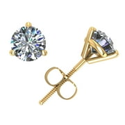 Genuine 1.50Ct Round Diamond Martini Stud Earrings 14k Yellow Gold Prong I SI2