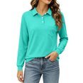 thumbnail image 2 of Polo Shirts for Women Cotton Button Collared Golf Long Sleeve Tops With Pocket Front, S, 2 of 6