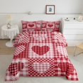 thumbnail image 2 of Feelyou Kawaii Love Heart Bedding Comforter Set for Child, Romantic Cartoon Twin Comforter Sets, Maroon Patchwork Plaid Reversible Bedding Set, Super Cozy Room Decor, 2pcs, 2 of 8