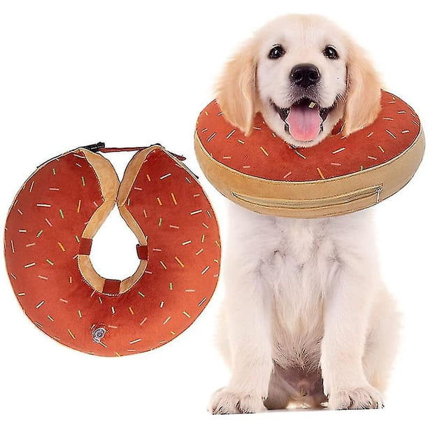 Collar inflable para perros, lavable, lindo diseño de dona, collar protector de recuperación para perros, cono de recuperación ajustable para mascotas después de la cirugía