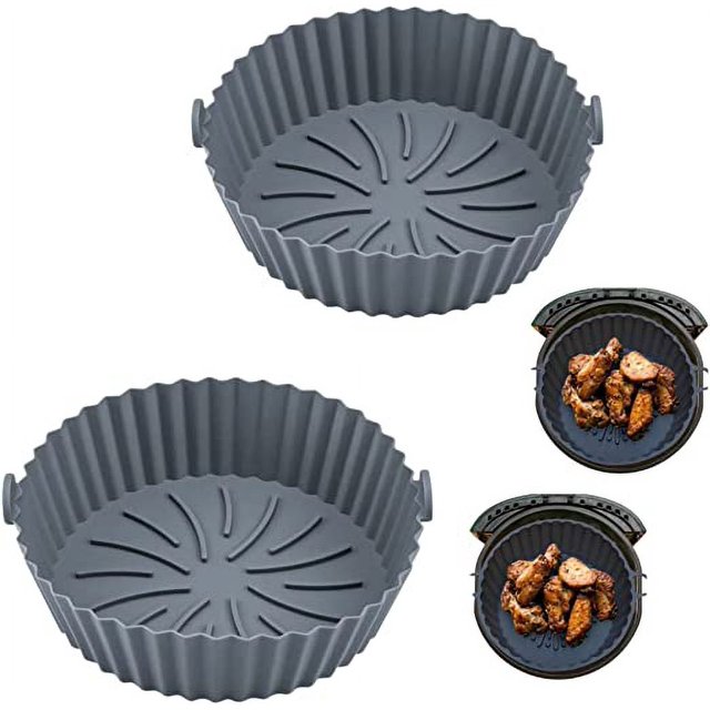2 piezas de revestimiento de silicona para freidora de aire (gris), los accesorios reutilizables para freidora de aire de 7 pulgadas son antiadherentes, a prueba de aceite e impermeables. Bandeja de h