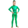 thumbnail image 1 of Girls Shiny Metallic Long Sleeve Unitard Spandex One Piece Wet Look Kid Bodysuit, 1 of 5