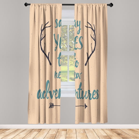 Ambesonne Adventure Curtains, Calligraphic Words Antler, Pair of 28"x63", Cadet Blue