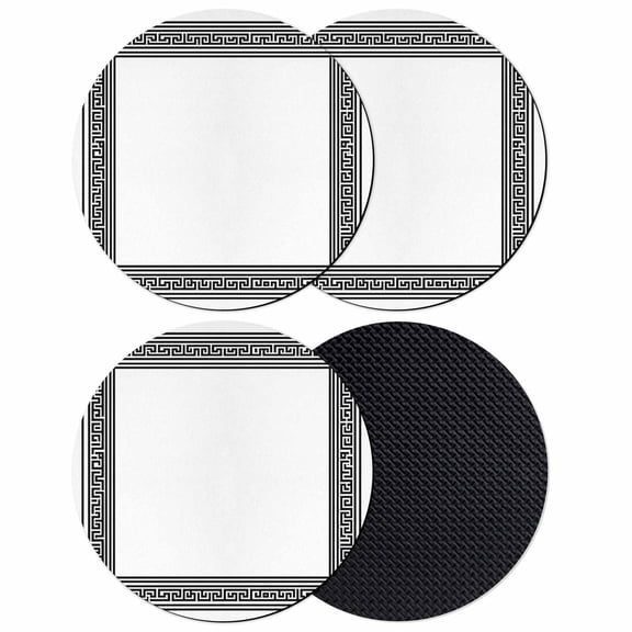 White Greek Key Coasters Set of 4, Geometric Greece Ancient Farmhouse Geo Absorbent Coasters for Drinks, Coaster for Bar Office Dining Coffee Table Accessories Decor, Non Slip Round Desk Coaster