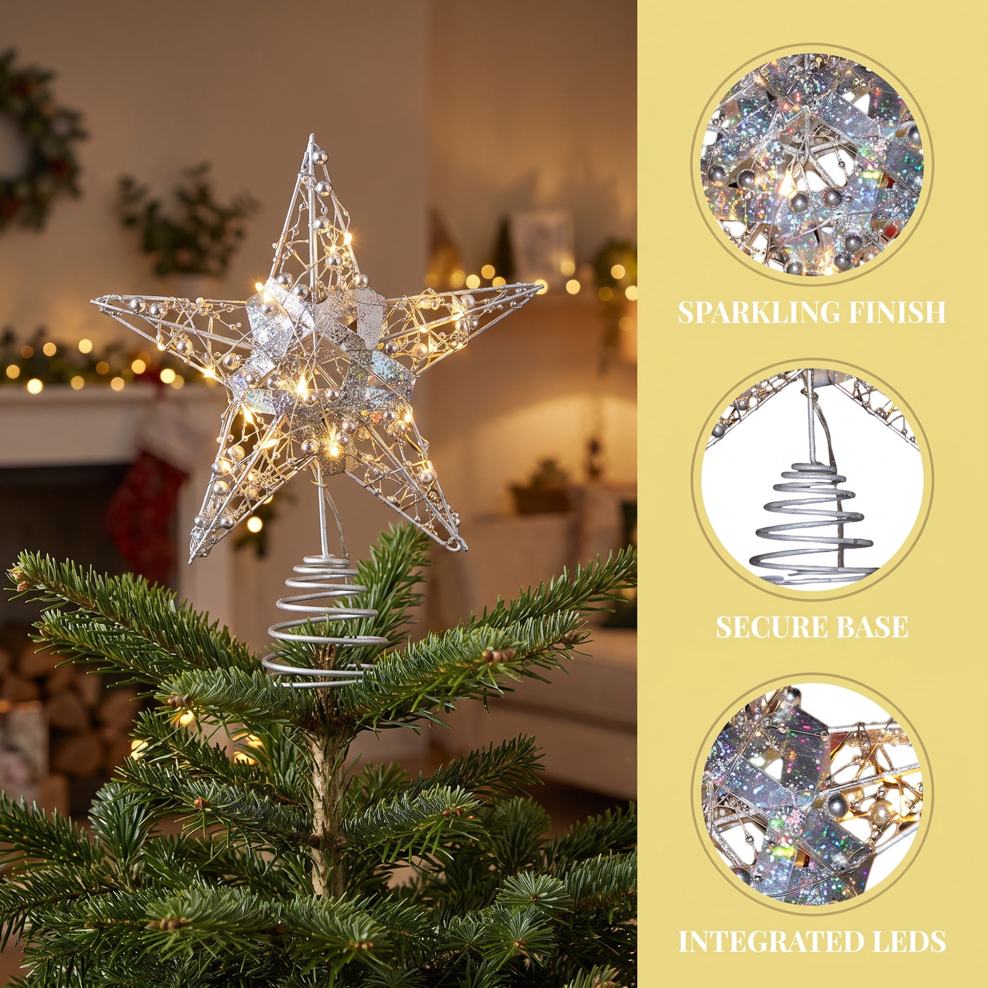 Unique Bargains Shimmering Cosmic Starburst Luxury Glowing Foliage Crest Ornament Silver Non Lights 7.9"