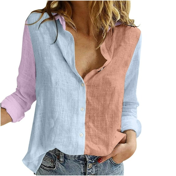 UPPADA 3/4 Sleeve Shirts For Womens Summer V Neck Lapel Blouse Short Sleeve Pullover Color Block T-Shirts Trendy Loose Tees Blusas de Mujer de Moda Casuales Bonitas Blusas Elegantes
