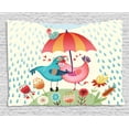 thumbnail image 1 of Love Tapestry, Birds in the Rain with an Umbrella Colorful Valentine's Day Romantic Illustration, Wall Hanging for Bedroom Living Room Dorm Decor, 60W X 40L Inches, Multicolor, by Ambesonne, 1 of 2