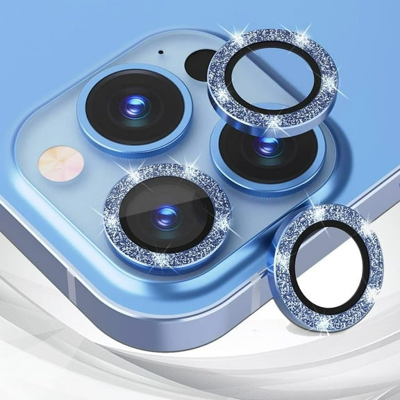 Compatible for iPhone 15 Pro/iPhone 15 Pro Max Camera Lens Protector, Tempered Glass Camera Cover Screen Protector Metal Ring Decoration Accessories IPhone 11 12 13 14 15 Pro Max (Blue - A)