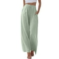 thumbnail image 1 of Pantalones de cintura alta y pierna ancha para mujer - Elástico con cordón, pierna recta cómoda, con bolsillos, 1 of 6