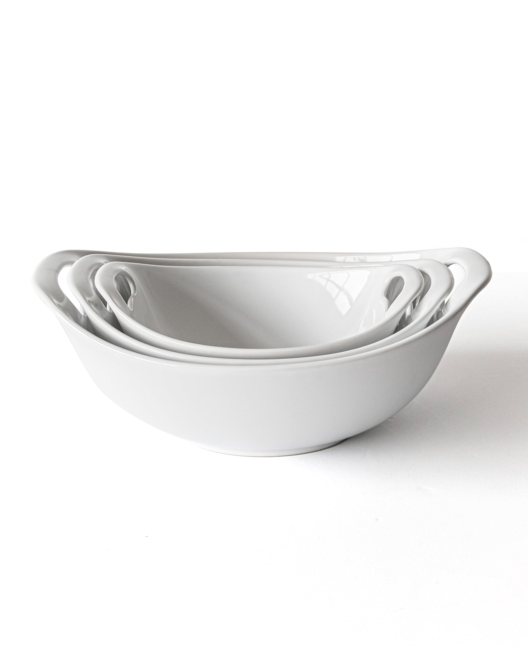 Over and Back Set of 3 White Porcelain Handled Bowls