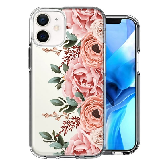 MUNDAZE Case For Apple iPhone 12 Mini Blush Pink Peach Spring Flowers Peony Rose Phone Cover