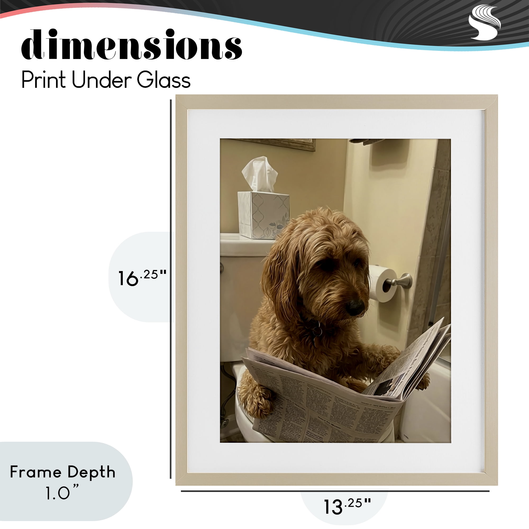 Stupell Industries Dog & Paper on Toilet Birch Framed Print Under Glass, design by Abigail Walker