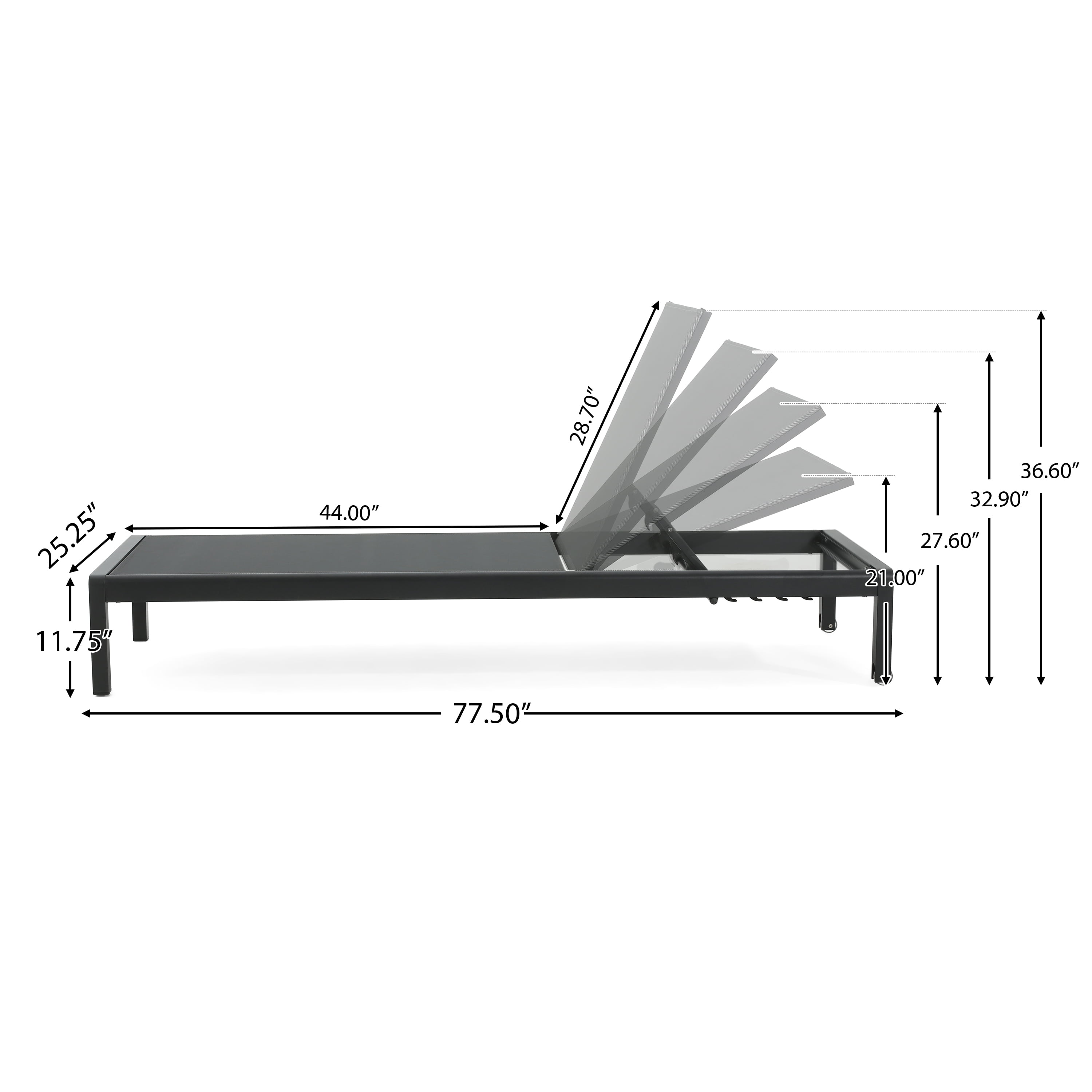 Adjustable Mesh Aluminum Patio Chaise Lounges Set of 2 for Poolside Deck, Black