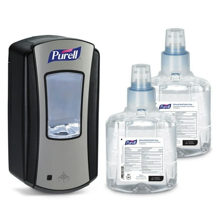 PURELL Advanced Hand Sanitizer Foam LTX-12 Starter Kit, 2 - 1200mL Hand Sanitizer Foam Refills + 1- PURELL LTX-12 Chrome/Black Touch-Free Dispenser (1905-D1)
