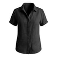 thumbnail image 7 of Womens Summer Linen Tops Short Sleeve Button Down Cotton Linen Shirts Lightweight Dressy Blouses Women Soft Lightweight Breathable Shirts Business Office Work Clothes, Black L, 7 of 7