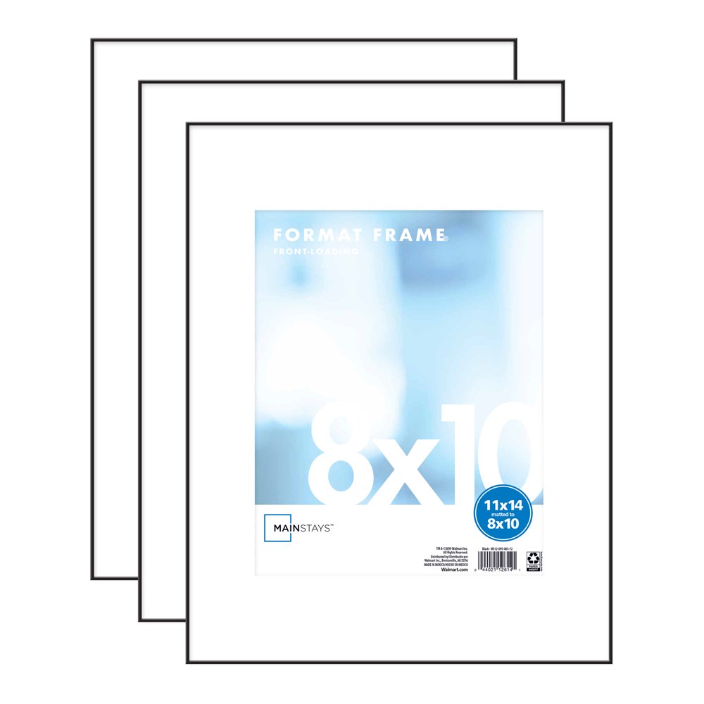 Mainstays 11x14 matted to 8x10 Format Picture Frame, Black, Set of 3
