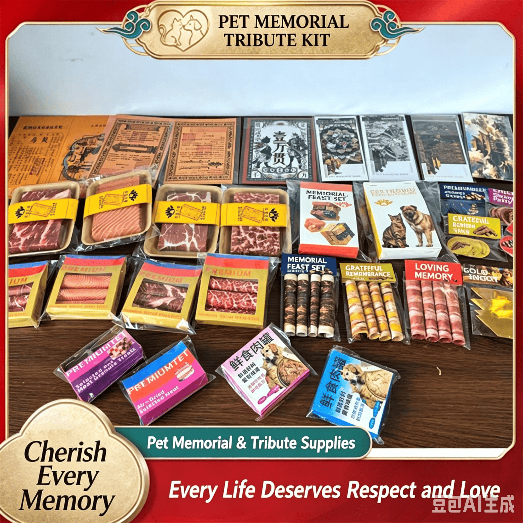 Pet Memorial Tribute Kit Paper Pet Treats Set for Remembrance Ritual Pet Loss Keepsake Gift for Dogs & Cats