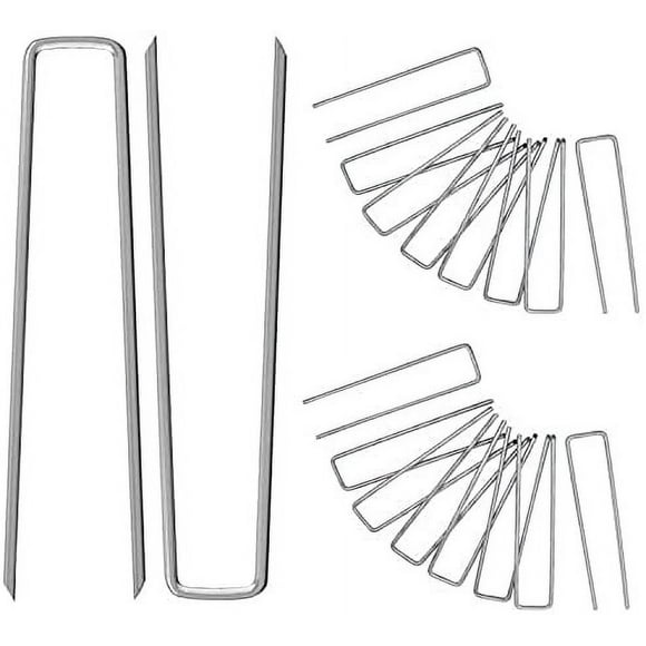 Qucyy UrbanMingle 12 Inch Garden Landscape Staples Stakes, 25 Pcs Galvanized Garden Stakes Heavy Duty Metal Ground Stakes for Securing Lawn Fabric SIlver