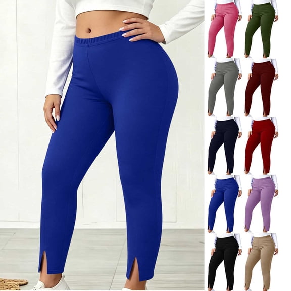 VBVC Women's Plus Front Slit Stretch Pants , Ladies' High Waisted Trousers , Fall Winter Skinny Leggings For Women, L-5XL