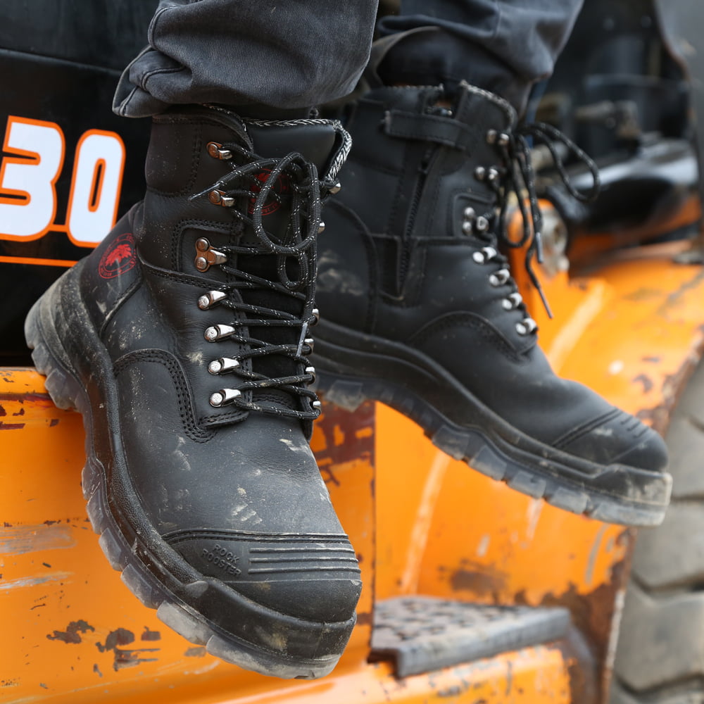 ROCKROOSTER Work Boots for Men YKK Zipper AK232Z Safety Leather Shoes Steel Toe AK245Z Coolmax Static Dissipative Poron XRD 