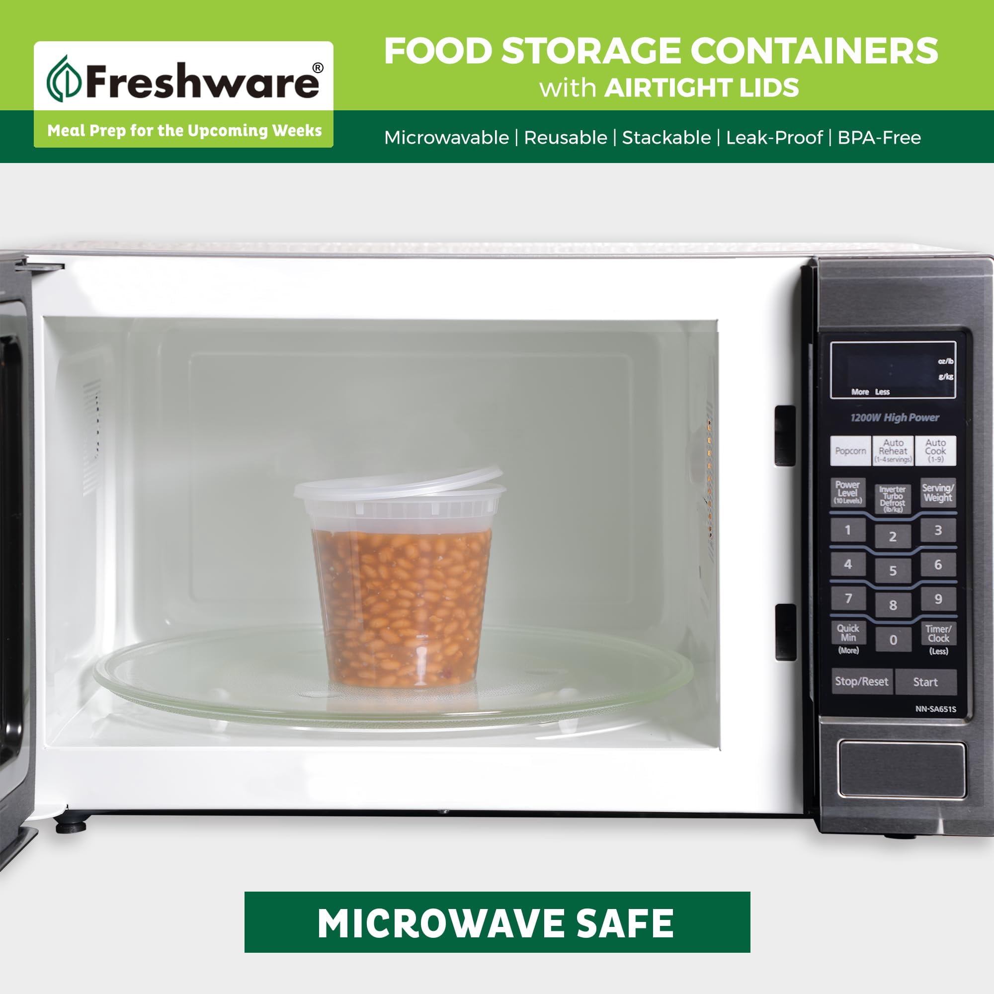 Freshware 240-Piece 24 oz Food Storage Set with Lids for Meal Prep, Microwave Safe