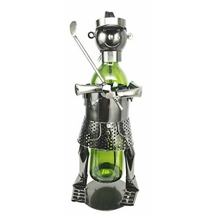 Metal Wind Art Spinners Professional Female Lady Golfer Swinging Club Hand Made Steel Metal Wine Bottle Holder Caddy Great Gift For Golf Enthusiasts Driving Range PGA Fans ()