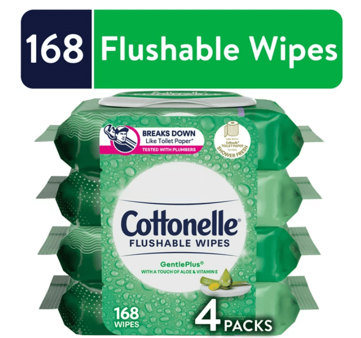 Cottonelle GentlePlus Flushable Wet Wipes, 4 FlipTop Packs (168 Total