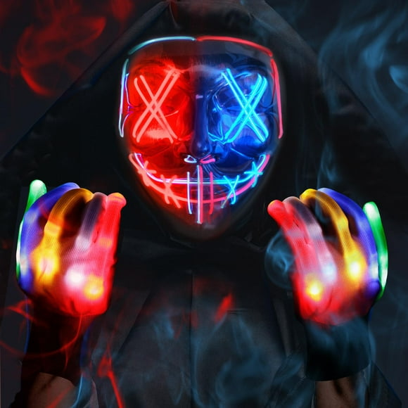 Set de máscara y guantes de Halloween Max Fun con iluminación LED brillante