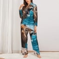 thumbnail image 2 of Balery Ice Blue Coastal Lion Conjunto de Pijama con Estampado para Mujer, Conjunto de Dos Piezas con Manga Larga, Ropa de Dormir Suave con Bolsillos, Pijamas Cómodos-Large, 2 of 7