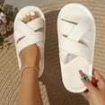 thumbnail image 4 of Iyufng Womens Criss Cross Strap Textile Slippers Soft Comfortable Open Toe Flat Warm Cozy Casual Indoor House Slide Sandals, 4 of 7