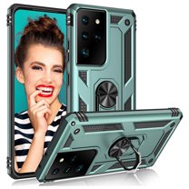 Samsung Galaxy S21 Ultra 5G Case, Dteck Hybrid Rugged Shockproof Case with 360 Degree Rotation Ring Holder Finger Kickstand for Samsung Galaxy S21 Ultra, Green