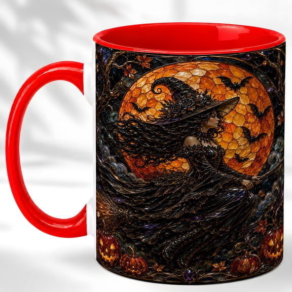 Halloween Witch Coffee Mug, Pumpkin Moon Mug, Ceramic 11 oz